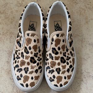 Vans Kids Tan and Brown Leopard Slip-On Sneakers